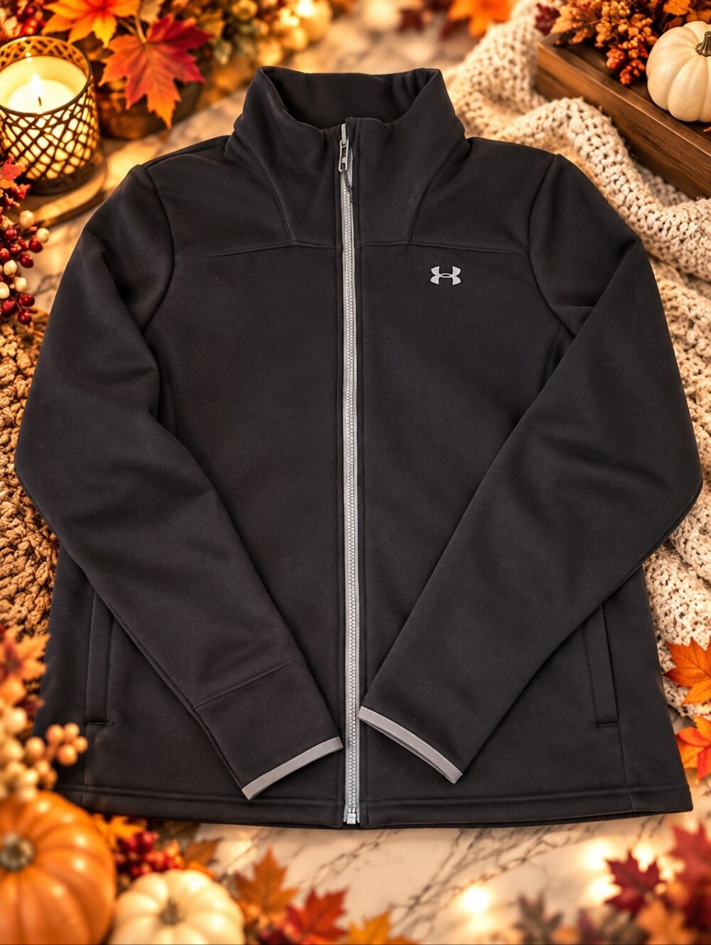 Under Armour Women’s Large Black Fleece Full Zip Jacket ColdGear Athletic